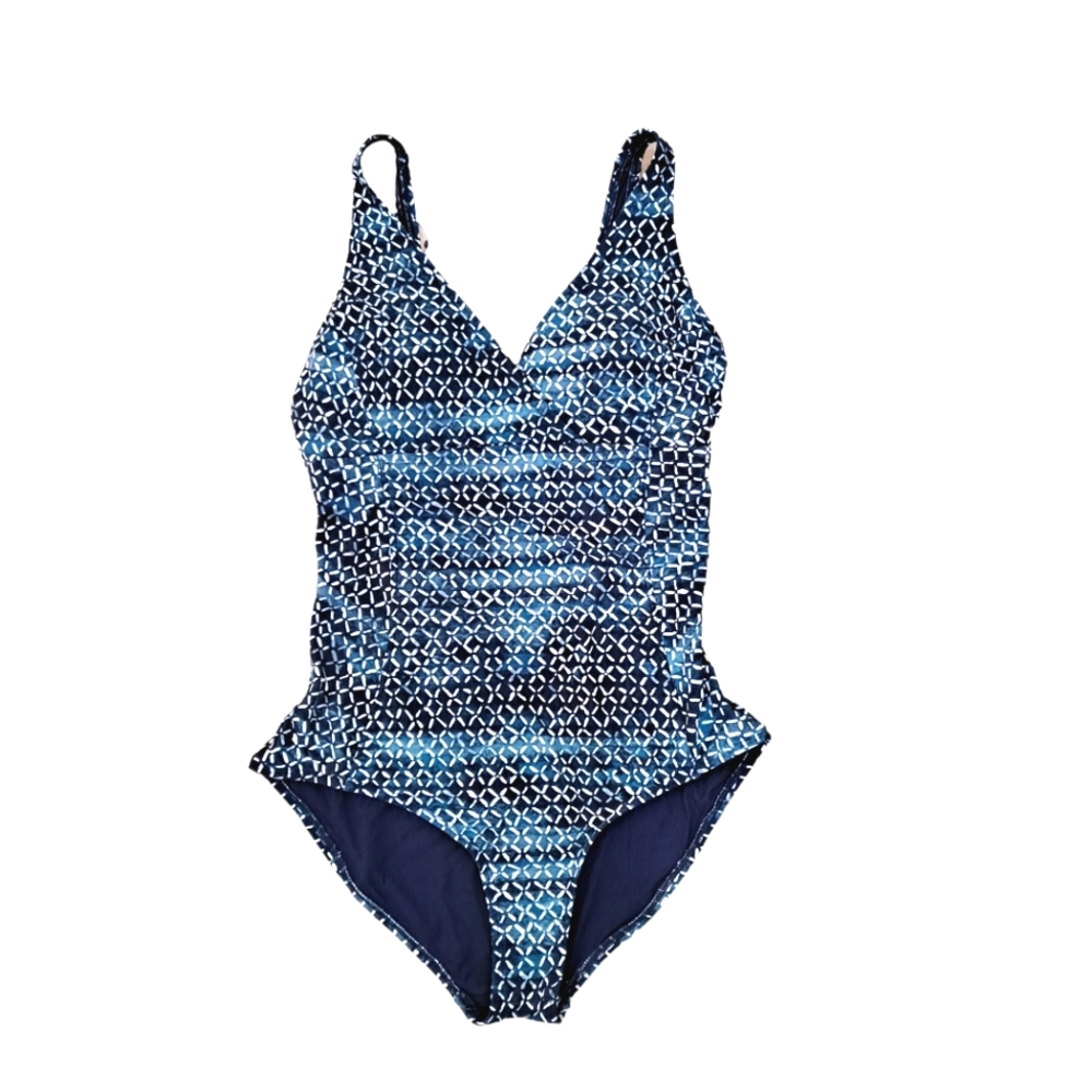 Niptuck Swim Blue Print Slimming Multi Fit Cup One Piece Swimsuit sz8